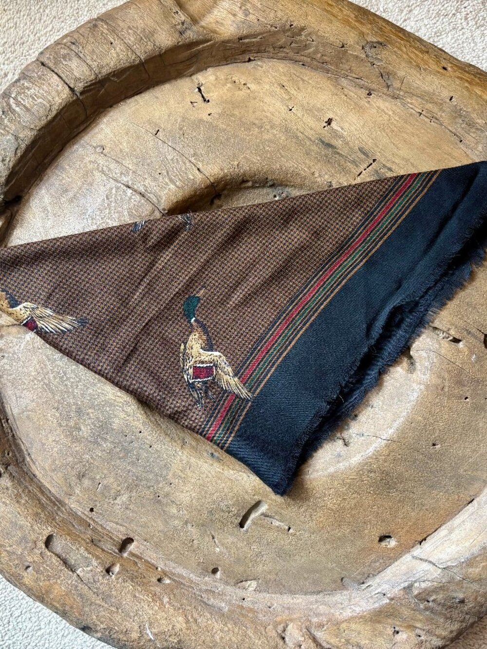 Vtg lightweight Italian square mallard ducks hunting outdoors theme wool scarf